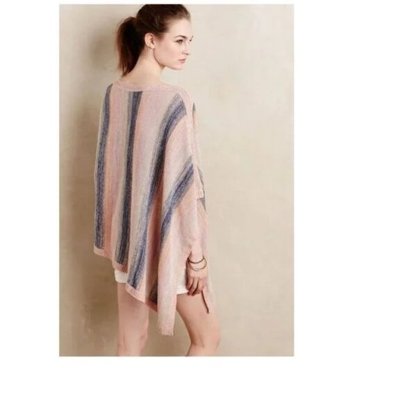 Anthropologie MOTH Striped Knit Zala Poncho Sweater Pink XS/S - Picture 2 of 8
